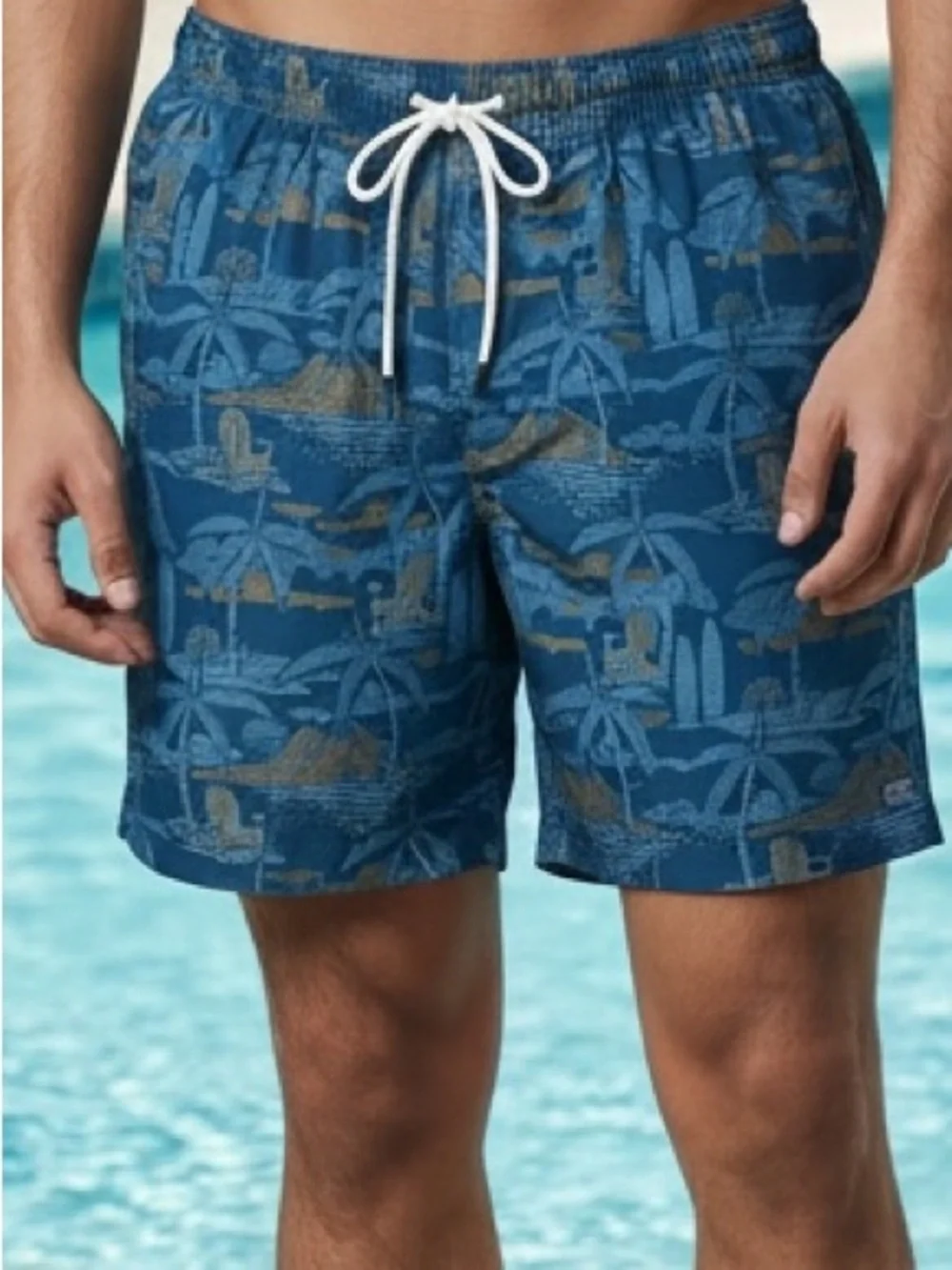 NWT L Chaps Men's Blue Tropical Print Lined Swim Trunks